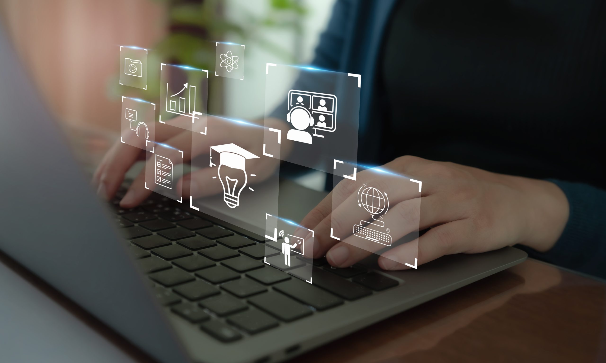E learning technology concept. Online education, webinar, online